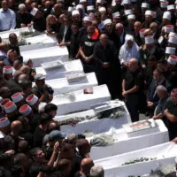 Residents of Majdal Shams in the occupied Syrian Golan held Saturday a funeral ceremony for the victims of the Israeli attack that targeted a football field in the town.